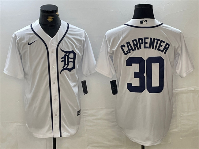Men's Detroit Tigers #30 Kerry Carpenter White Cool Base Stitched Baseball Jersey